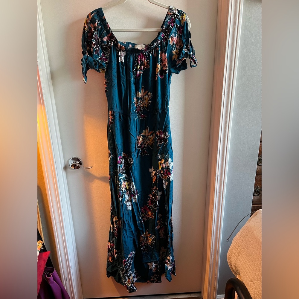Band of Gypsies Teal Floral Maxi Dress